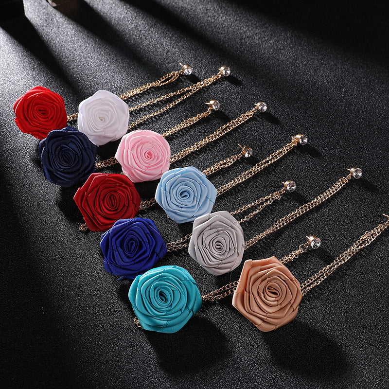 FSALP-010 Custom Rose Brooches Colored Crystal Metal Chain Mens Lapel Pins Suit