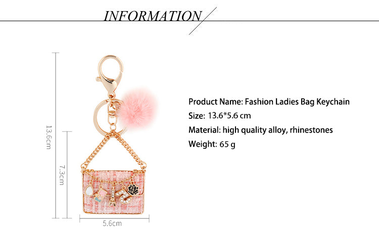 FSKC019 Women Bag Bling Luxury Keychain, Crystal Car key Chain Accessories