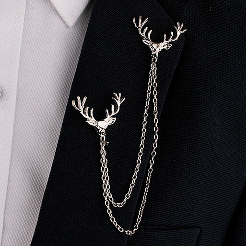 FSALP-008 Men's Suit Deer Brooch Chain Lapel Pin