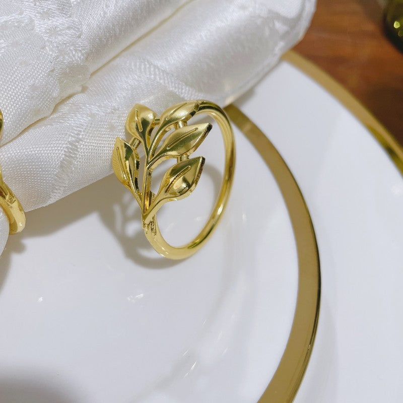 FSNR-005 Napkin Rings Christmas Decorations, Metal Napkin Rings Gold Fall Leaves Kitchen Table Cloth Napkins Rings