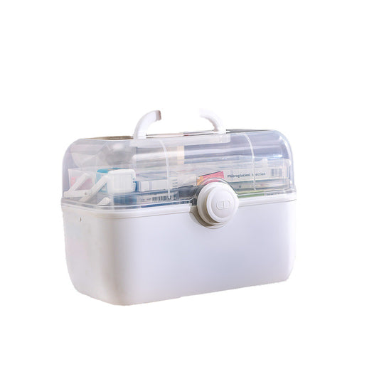 FSPB-011 3Layers Medicine Box with Portable Handle,First Aid Safe Medication Storage Box for Family Use