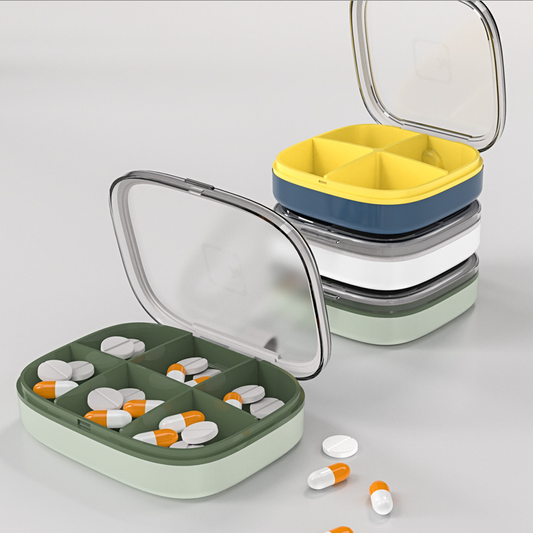 FSPB-007 4/6 Compartments Travel Pill Organizer, Portable Pill Case Small Pill Box for Pocket Purse