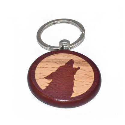 FSWK-009 Wolf Round Wood Keychain Lase Engraving