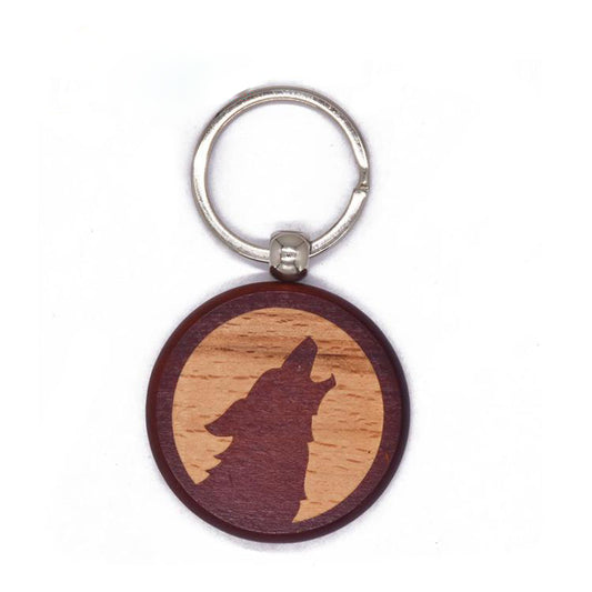 FSWK-009 Wolf Round Wood Keychain Lase Engraving