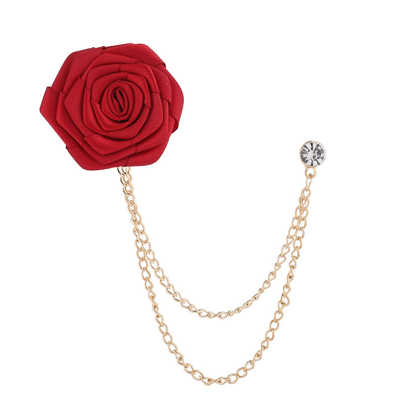 FSALP-010 Custom Rose Brooches Colored Crystal Metal Chain Mens Lapel Pins Suit