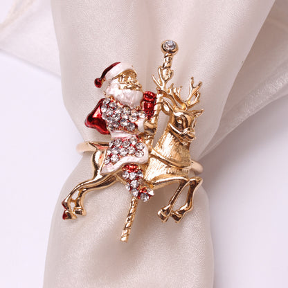 FSNR-003 Christmas Napkin Rings, Metal Xmas Napkin Ring Holders for Cloth Napkins, Christmas Holiday Party Dinner Table Decoration