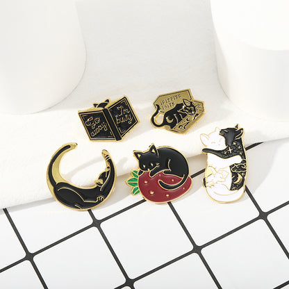 FSLP-005 Enamel Lapel Brooches Pin Lovely Cat Brooch, Cute Cartoon Pins for Backpacks Clothes Bags Jackets Hat Jewelry