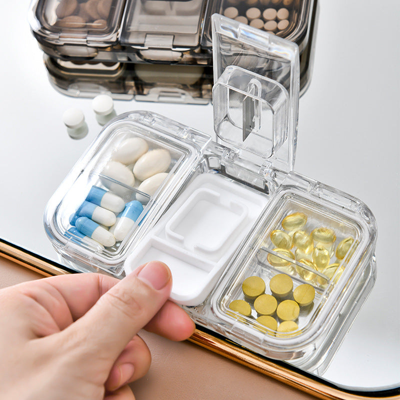 FSPB-005 4 Compartments Travel Pill Organizer, Daily Pill Case Portable Pill Box with Medicine Cutter