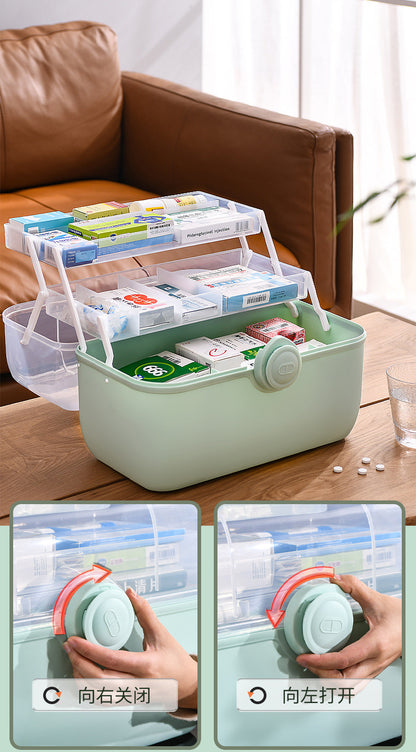 FSPB-011 3Layers Medicine Box with Portable Handle,First Aid Safe Medication Storage Box for Family Use