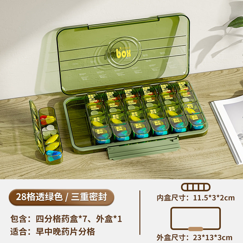 FSPB-002 Pill Organizer 4 Times a Day, Daily Pill Box Organizer, Large Weekly Medicine Organizer Box