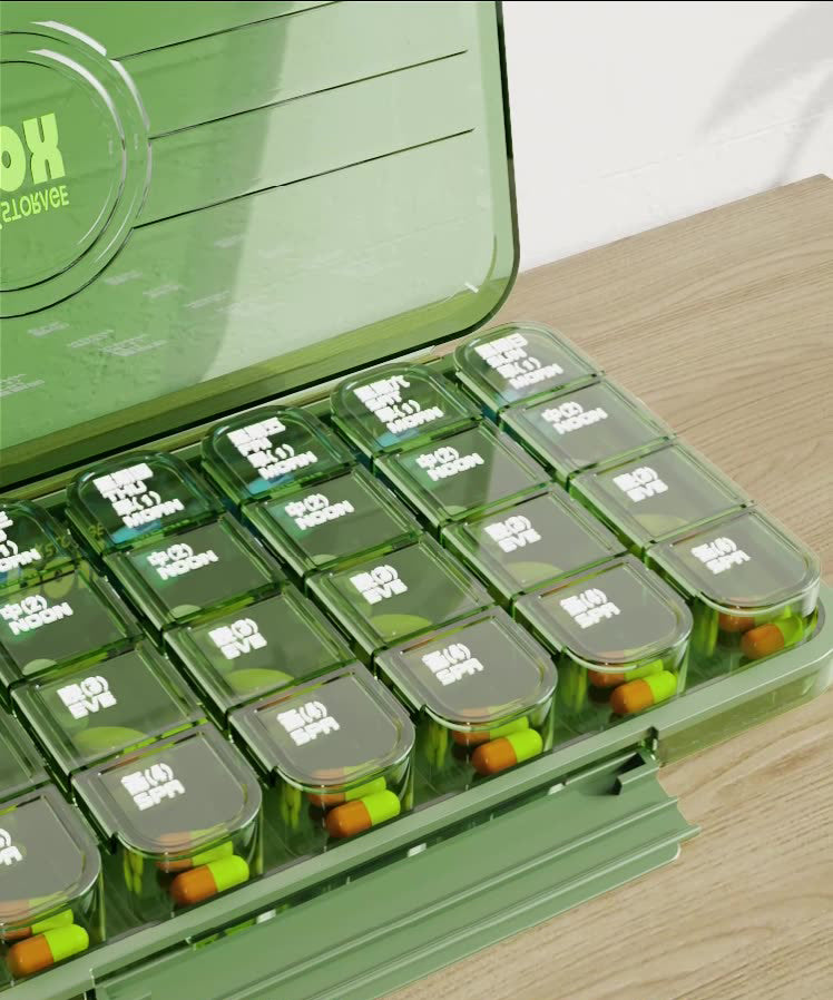 FSPB-002 Pill Organizer 4 Times a Day, Daily Pill Box Organizer, Large Weekly Medicine Organizer Box