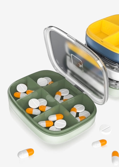 FSPB-007 4/6 Compartments Travel Pill Organizer, Portable Pill Case Small Pill Box for Pocket Purse