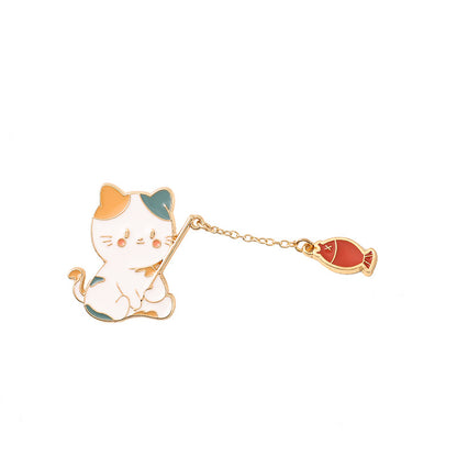 FSLP-004 Fishing Kitty Metal Brooch Cartoon Animal Brooch Pin Badges for Clothing Backpack