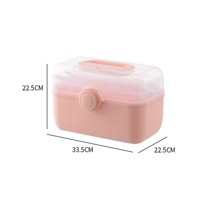 FSPB-011 3Layers Medicine Box with Portable Handle,First Aid Safe Medication Storage Box for Family Use